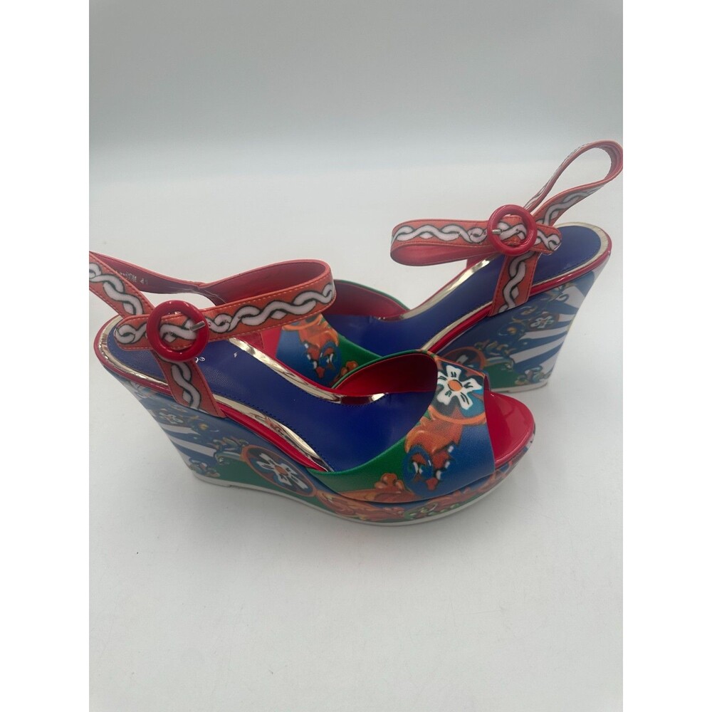 Azura Stella Multicolor Graphic Print Wedge Sandals Ankle Strap Platform US11/41